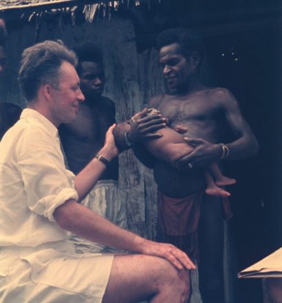 Leprosy doctor Dick Leiker examines a leprosy patient